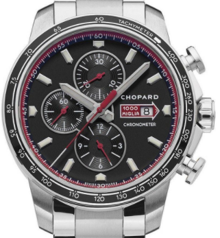 Mille Miglia GTS Chronograph in Steel with Black Aluminum Bezel On Steel Bracelet with Black Dial