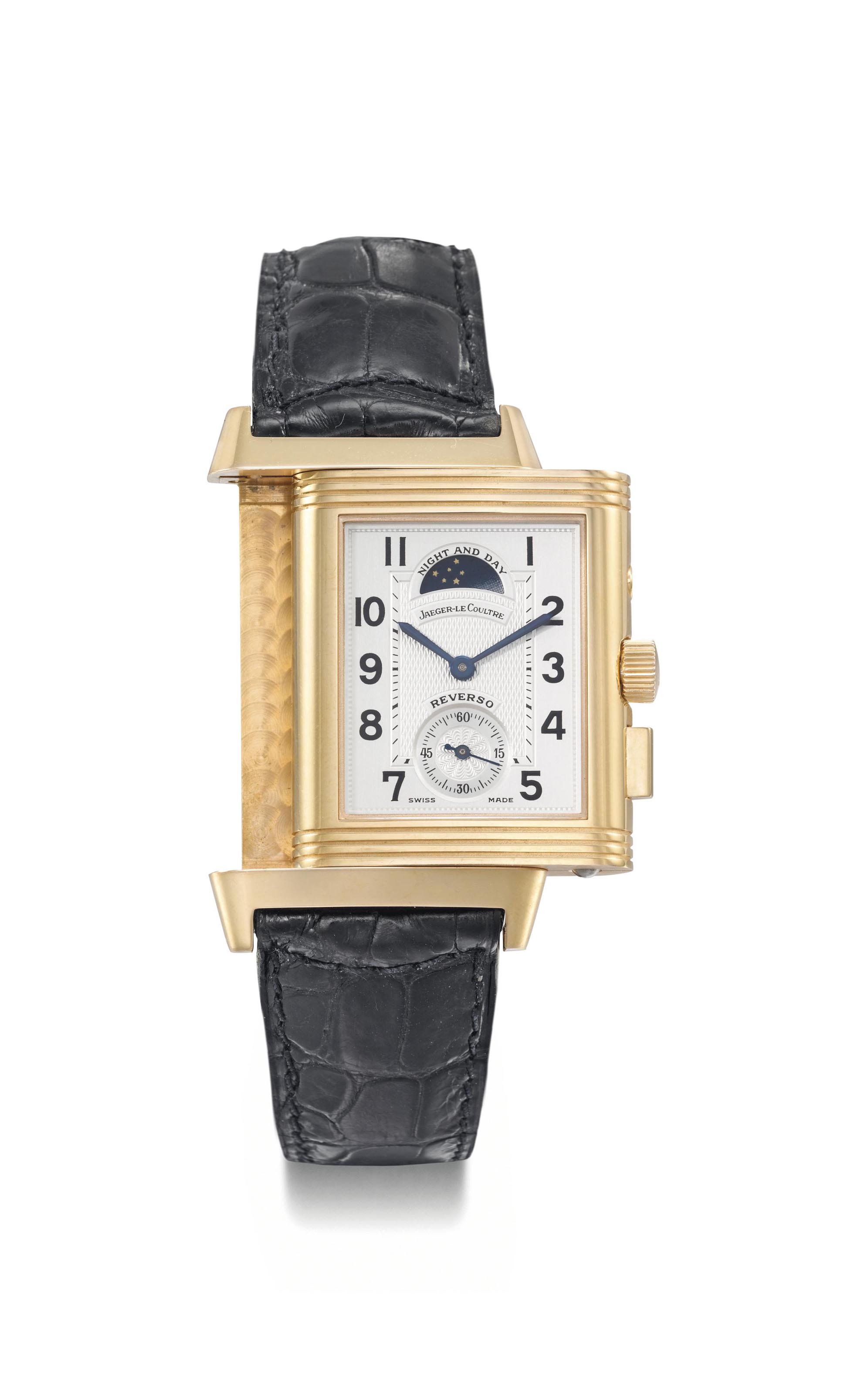 Reverso Geographic in Rose Gold On Black Alligator Leather Strap with Silver/Black Dial