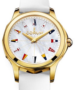 Admirals Cup Legend 38mm in Yellow Gold on White Satin Strap with Mother of Pearl Dial