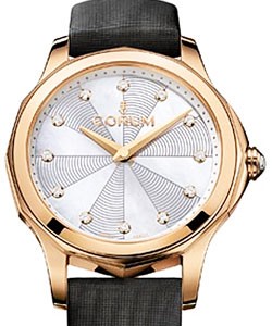Admiral Cup Legend 38mm in Rose Gold on Black Satin Strap with Mother of Pearl Diamond Dial