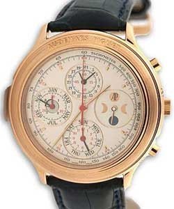 Jules Perpetual Calendar Chronograph in Rose Gold on Black Alligator Leather Strap with White Dial