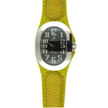 Serena SS in Steel on Yellow Leather Strap with Black Dial