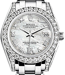 Masterpeice Midsize in White Gold with 32 Diamond Bezel on Pearlmaster Bracelet with White Mother of Pearl Roman Dial