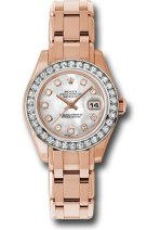Masterpiece 29mm in Rose Gold with Diamond Bezel on Pearlmaster Bracelet with Mother of Pearl Diamond Dial