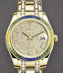 Masterpiece - Yellow Gold Green Diamond Bezel on Pearlmaster Diamond Bracelet - Pave Diamond Dial