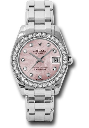 Masterpiece Men's 34mm Special Edition in White Gold with Diamond Bezel On White Gold Pearlmaster Bracelet with Pink MOP Diamond Dial