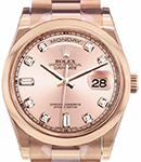 Day Date 36mm in Rose Gold with Smooth Bezel on President Bracelet with Pink Diamond Dial
