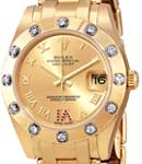 Masterpiece 34mm in Yellow Gold with 12 Diamond Bezel on Pearlmaster Bracelet with Champange Ruby Roman VI Dial