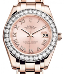 Datejust  Oyster Perpetual in Rose Gold with Diamond Bezel on Rose Gold Pearlmaster Bracelet with Pink Roman Dial