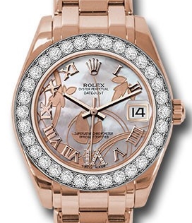 Masterpiece in Rose Gold with Diamond Bezel on Pearlmaster Bracelet with Goldust MOP Roman Dial - Diamond on 6