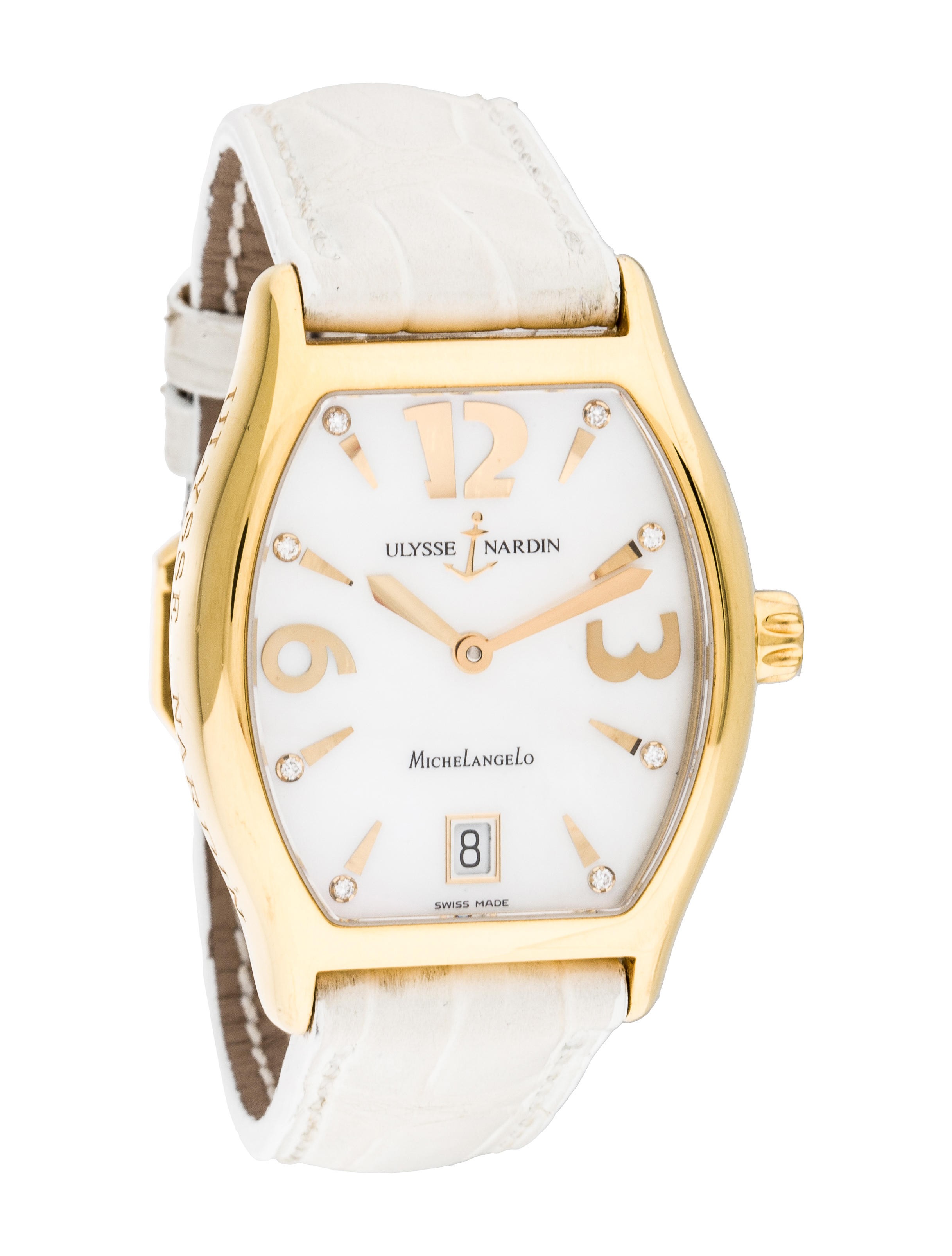 Michelangelo in Yellow Gold on White Leather Strap with White Dial