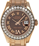 Datejust Oyster Perpetual in Rose Gold with Diamond Bezel on Bracelet with Chocolate Roman Dial