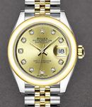 Ladies 2-Tone Datejust 28mm in Steel with Yellow Gold Smooth Bezel on Jubilee Bracelet with Champagne Diamond Dial