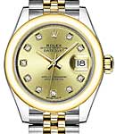 Ladies 2-Tone Datejust 28mm in Steel with Yellow Gold Smooth Bezel on Jubilee Bracelet with Champagne Diamond Dial