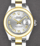 Datejust 28mm Ladies in Steel with Yellow Gold Smooth Bezel on Oyster Bracelet Silver Roman Dial