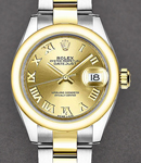 Datejust 28mm in Steel with Yellow Gold Smooth Bezel on Oyster Bracelet with Champagne Roman Dial