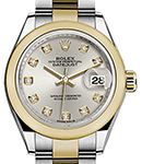 Datejust 28mm in Yellow Gold on Yellow Gold Oyster Bracelet Silver Diamond Dial