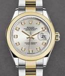 Datejust 28mm in Yellow Gold on Yellow Gold Oyster Bracelet with Silver Diamond Dial