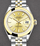 Ladies Datejust 28mm in Steel with Yellow Gold Smooth Bezel on Jubilee Bracelet with Champagne Stick Dial