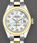 Datejust 28mm in Yellow Gold with Smooth Bezel on Oyster Bracelet with White MOP Diamond Dial