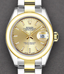 Datejust 28mm in Yellow Gold with Domed Bezel on Bracelet with Champagne Stick Dial