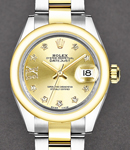 Datejust 28mm in Yellow Gold with Smooth Bezel on Bracelet with Champagne Roman IX Diamond Dial