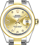 Datejust 28mm in Yellow Gold with Smooth Bezel on Bracelet with Champagne Roman IX Diamond Dial