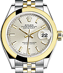 Datejust 28mm Automatic in Steel with Yellow Gold Smooth Bezel on Jubilee Bracelet with Silver Stick Dial