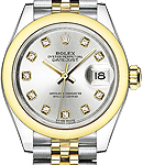 2-Tone Datejust 28mm with Yellow Gold Bezel on Jubilee Bracelet with Silver Diamond Dial