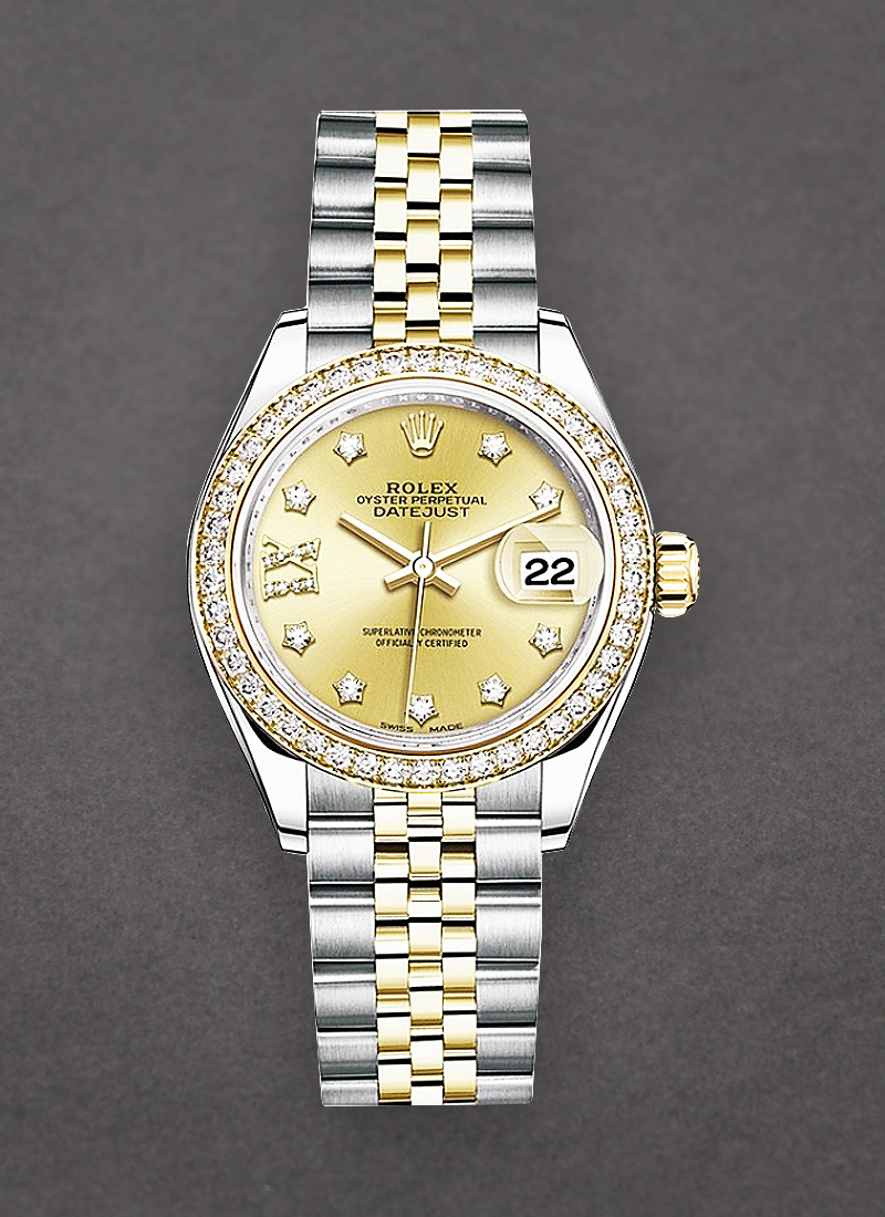 Rolex Unworn Datejust 28mm in Steel and Yellow Gold with Diamond Bezel