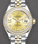 Datejust 28mm in Steel and Yellow Gold with Diamond Bezel on Steel and Yellow Gold Jubilee Bracelet with Champagne Dial