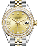 Datejust 28mm in Steel and Yellow Gold with Diamond Bezel on Steel and Yellow Gold Jubilee Bracelet with Champagne Dial