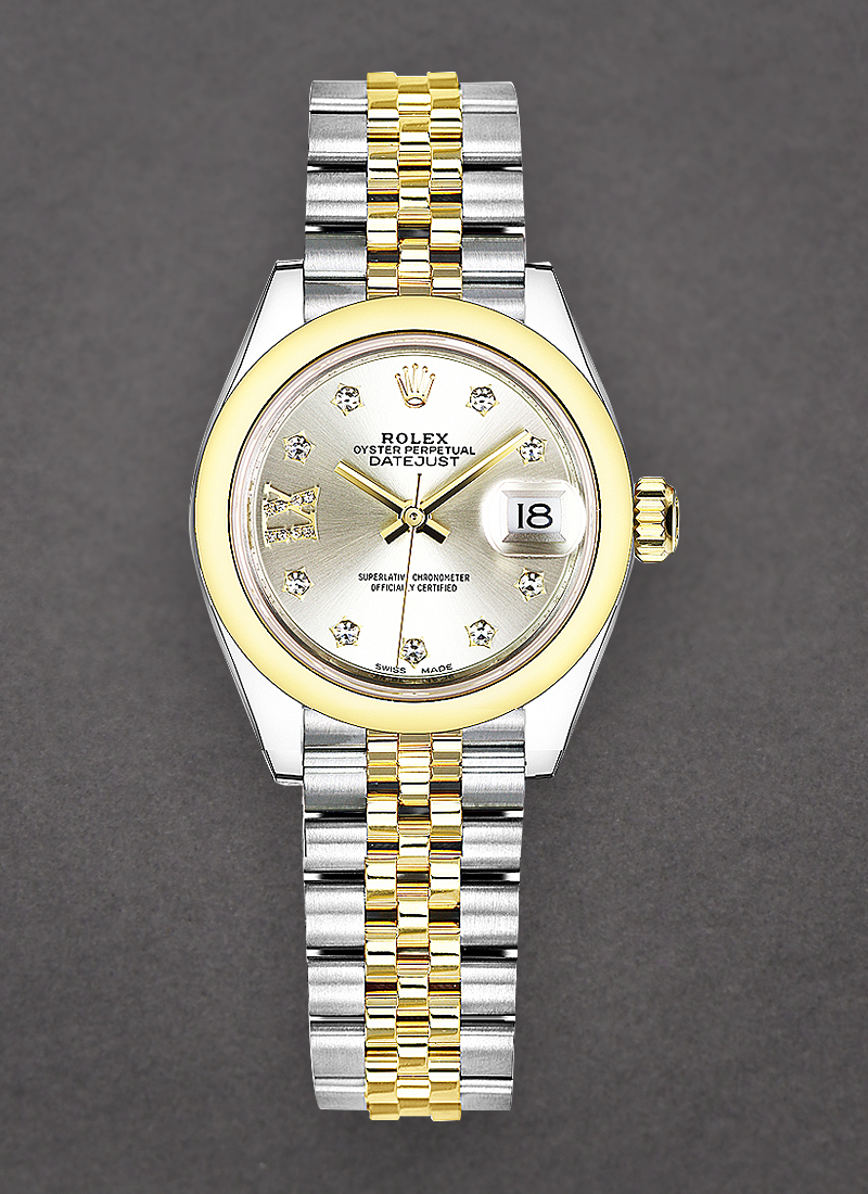 Rolex Unworn Datejust 28mm Automatic in Steel with Yellow Gold Domed Bezel