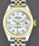 Datejust 28mm Automatic in Steel with Yellow Gold Smooth Bezel on Bracelet with  White MOP Diamond Dial
