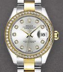 2-Tone Datejust 28mm in Steel with Yellow Gold Diamond Bezel on Oyster Bracelet with Silver Diamond Dial
