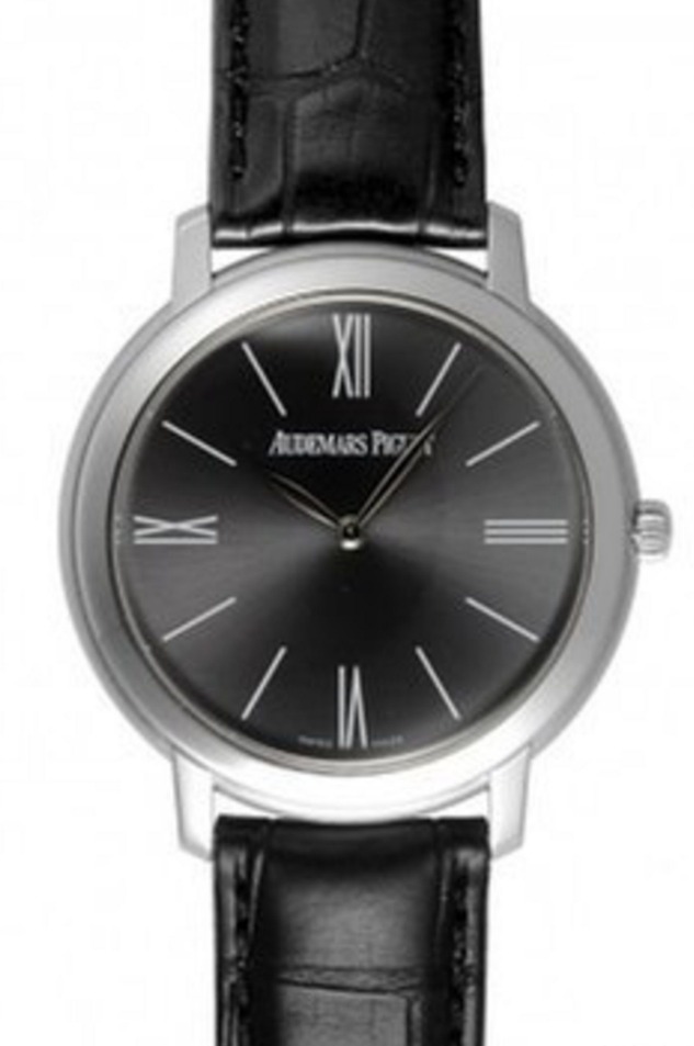 Jules Audemars Ultra Thin in White Gold on Black Alligator Leather Strap with Grey Dial