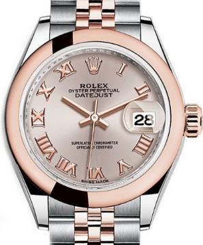 Datejust 28mm in Steel with Rose Gold Smooth Bezel on Jubilee Bracelet with Sundust Roman Dial