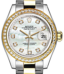 Datejust 28mm in Yellow Gold with Diamond Bezel on  Bracelet with White MOP Diamond Dial
