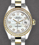 Datejust 28mm in Yellow Gold with Diamond Bezel on  Bracelet with White MOP Diamond Dial