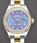 Datejust 28mm in Yellow Gold with Diamond Bezel on Yellow Gold Oyster Bracelet with Lavender Diamond Dial