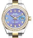 Datejust 28mm in Yellow Gold with Diamond Bezel on Yellow Gold Oyster Bracelet with Lavender Diamond Dial