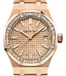 Royal Oak in Rose Gold with Diamond Bezel  On Roe Gold Bracelet with Rose Gold Dial