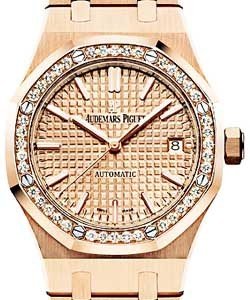 Royal Oak in Rose Gold with Diamond Bezel  On Roe Gold Bracelet with Rose Gold Dial