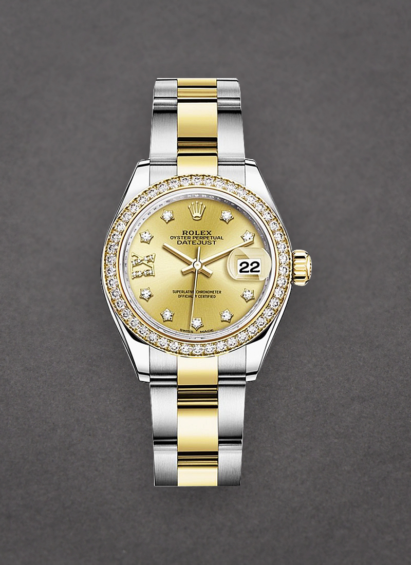 Rolex Unworn Datejust 28mm in Yellow Gold with Diamond Bezel