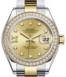 Datejust 28mm in Yellow Gold with Diamond Bezel on Oyster Bracelet with Champagne Star Diamond Dial