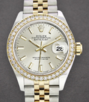 Datejust 28mm in Yellow Gold with Diamond Bezel on Steel and Yellow Gold Jubilee Bracelet with Silver Stick Dial