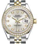 Datejust 28mm in Steel with Yellow Gold Diamond Bezel on Bracelet with Silver Diamond Dial