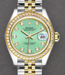 Datejust 28mm Automatic in Steel and Yellow Gold with Diamond Bezel on Steel and Yellow Gold Jubilee Bracelet with Mint Green Diamond Dial