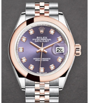 Datejust 28mm Automatic in Steel with Rose Gold Bezel on Steel and Rose Gold Jubilee Bracelet with Aubergine Diamond Dial