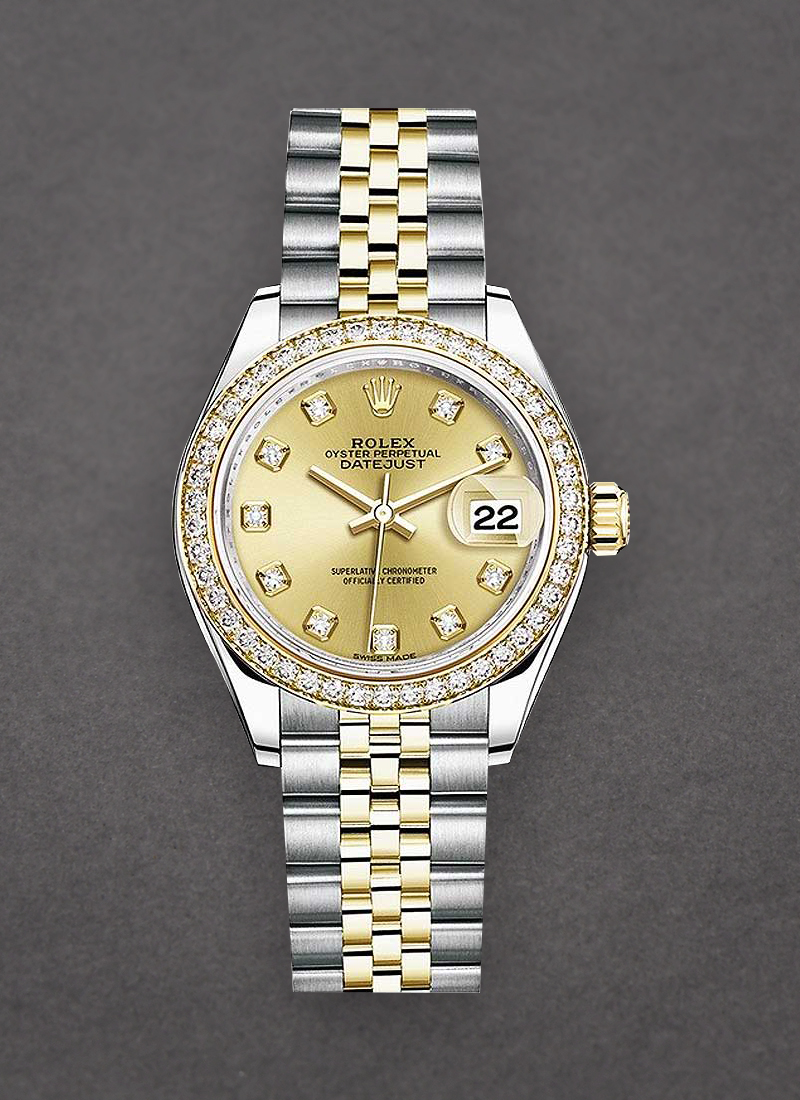 Rolex Unworn Datejust 28mm in Yellow Gold with Diamond Bezel